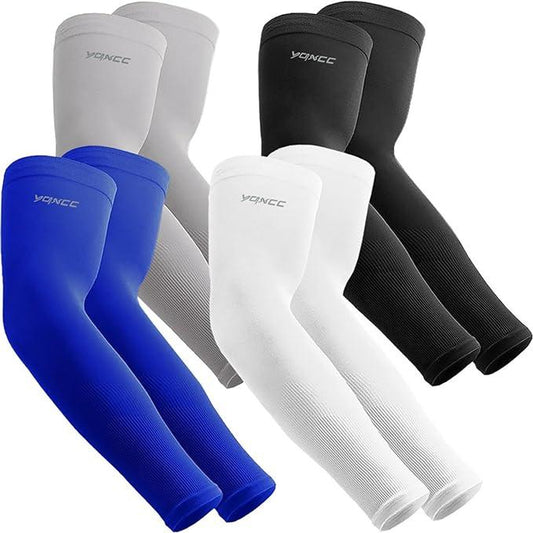 4 Pairs UV Sun Protection Arm Sleeves for Men & Women - Tattoo Cover up - UPF 50 Sports Compression Cooling Arm Sleeve