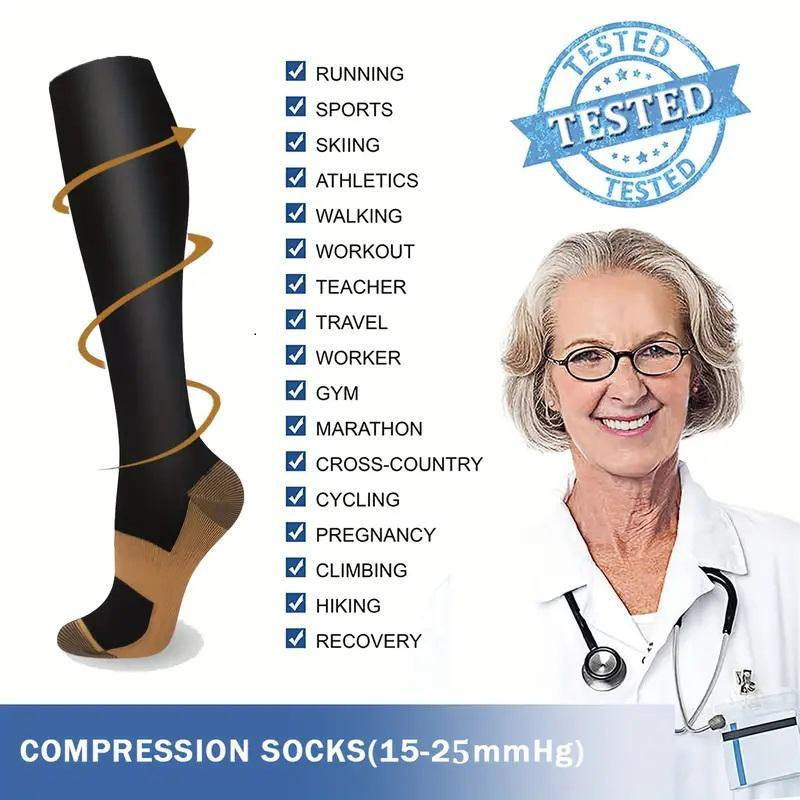 Unisex Compression Stocking, 6 Counts/Set Elastic Sports Sock for Running Soccer Basketball, Sports Accessories, Boyfriend Gift, Christmas Gift