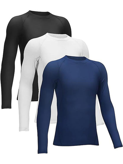 TELALEO 3 Pack Boys' Girls' Compression Shirts Youth Long Sleeve Undershirt Sports Moisture Wicking Baselayer